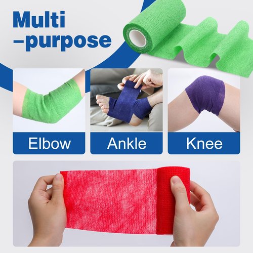 AZEN 18 Pack Self Adhesive Bandage Wrap, 4" X 5 Yards Elastic Cohesive Bandage Wrap, Color Athletic Tape, Tattoo Grip Tape Wra, Ankle Tape, Vet Wrap