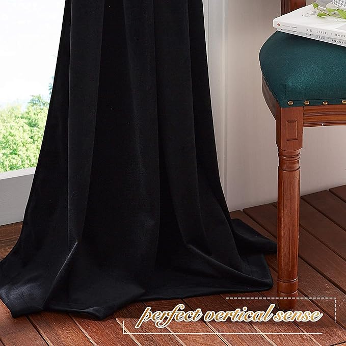 NICETOWN Black Out Velvet Curtains 63 inches Long, Solid Heavy Matt