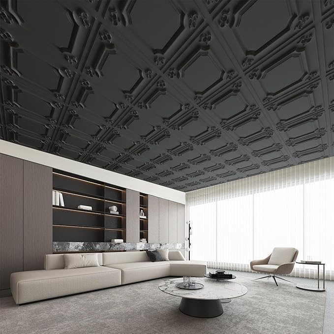 Art3d Drop Ceiling Tiles 24x24, Wainscoting Panels Glue Up 2x2, Cloud-Black