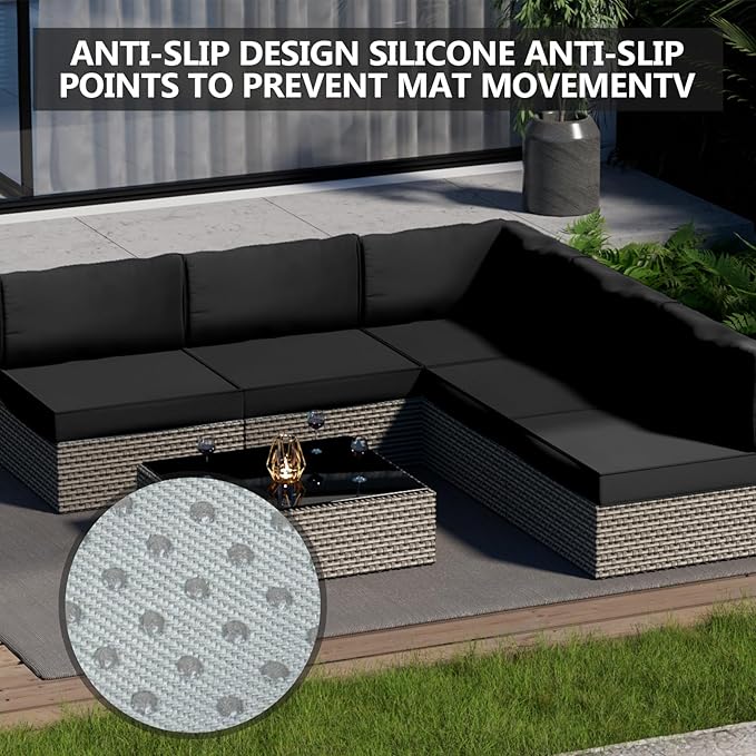 14 Piece Outdoor Patio Waterproof Cushion Covers, Fits 6-Seat Wicker Rattan Sectional Couch Chair Furniture Cover Replacement Set - Fade-Resistant Patio Cushion Covers with Zipper
