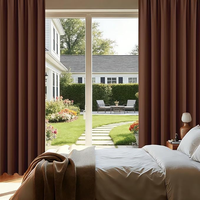 CUCRAF Brown Blackout Curtains 54 inch Length 2 Panels Set, Rod Pocket Room