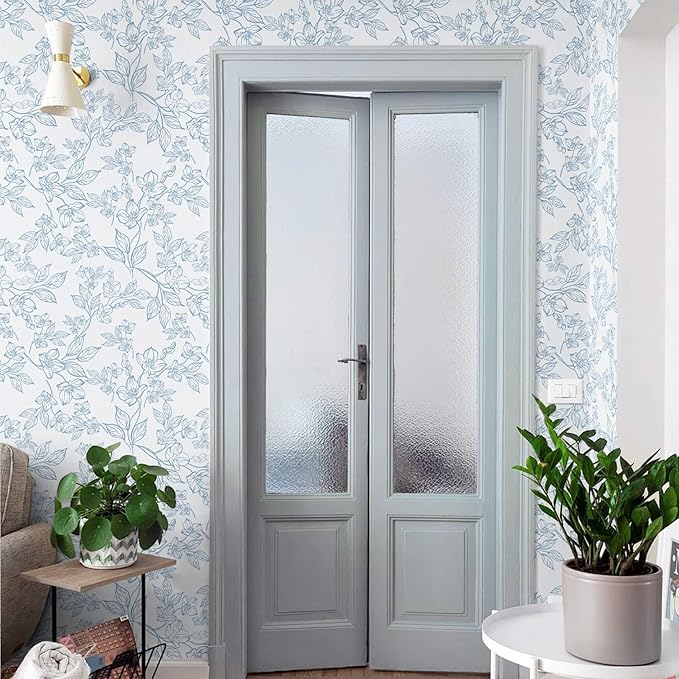Ismoon Peel and Stick Wallpaper Blue and White Contact Paper Modern Flroal Wall