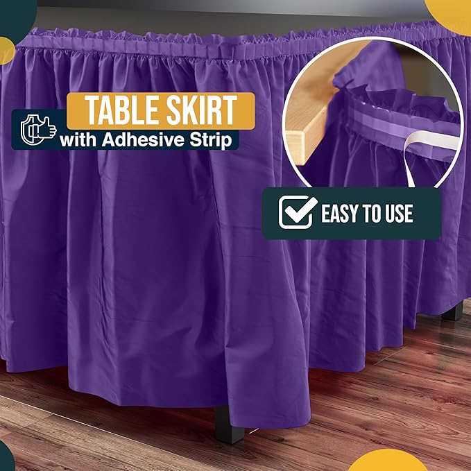 Exquisite Ruffle Table Skirt Purple 6 Pack 14 Ft Long for Rectangle 6ft Plus or Round Tables With Adhesive Strip for Gender Reveal Decor & Happy Birthday Parties