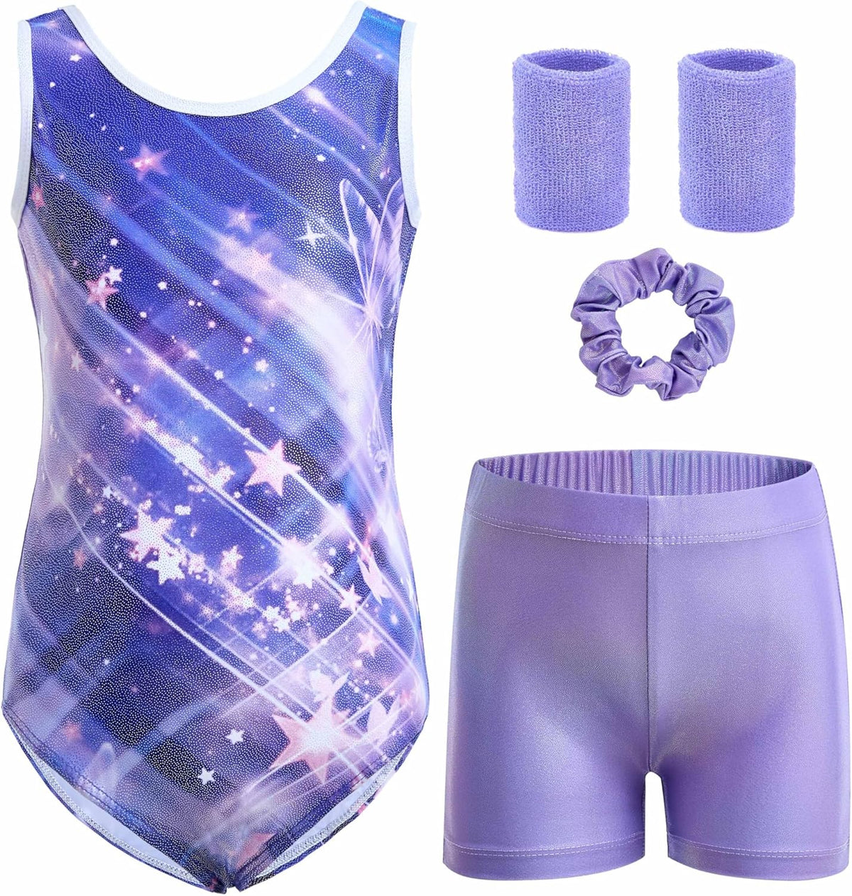 Regine Switzerland 5-Piece Gymnastics Leotard Set for Girls - Includes Shorts, Scrunchie & Wristbands