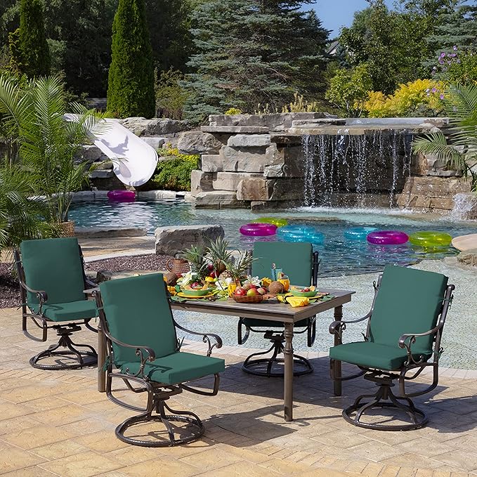 Arden Outdoor Patio Dining Chair Cushion, 20x44, Rain-Proof Seat Pad, Fade-Resistant Outdoor Cushion Peacock Blue Green Texture
