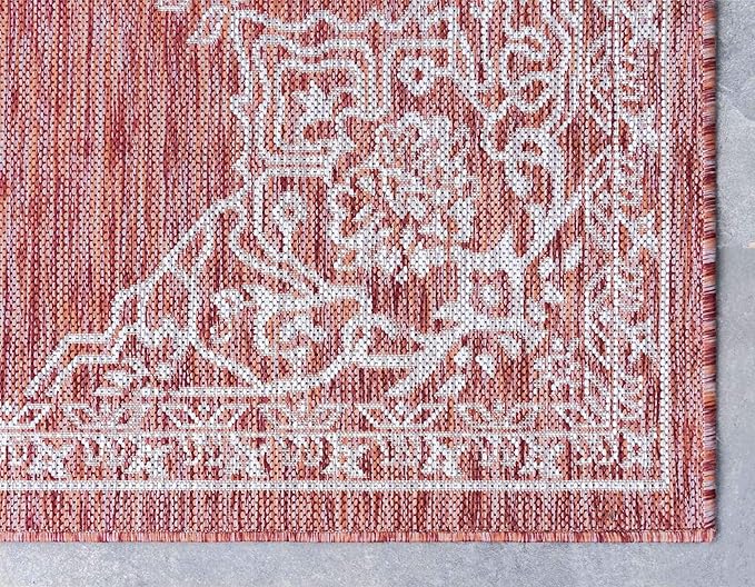 Unique Loom Outdoor Traditional Collection Area Rug - Antique (5' 1" x 8' Rectangle, Rust Red/ Gray)