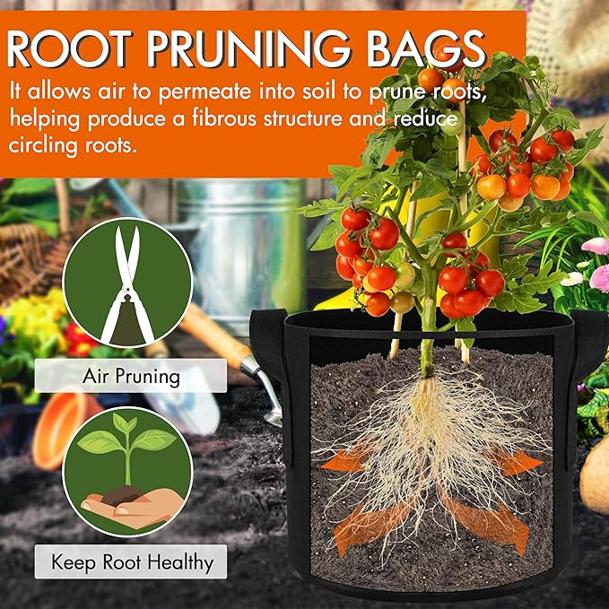 Gardzen 6-Pack 3 Gallon Grow Bags, 300G Thickened Nonwoven Fabric Pots with Handles, Heavy Duty Aeration Plant Bags for Gardening and Container Growing