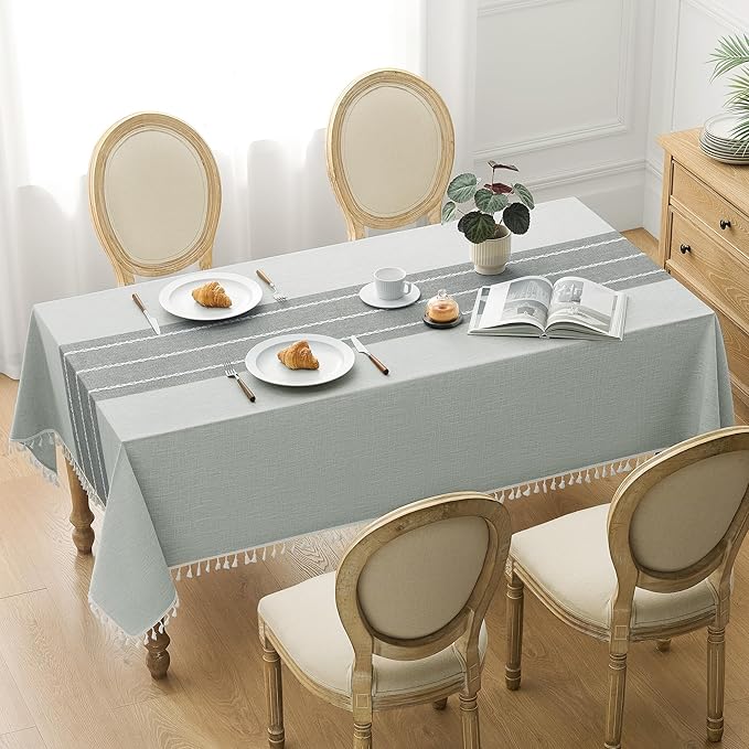 puredown® Rustic Square Tablecloth, Waterproof Cotton Linen Tablecloth with Tassel, Wrinkle Free Farmhouse Table Cloths for Kitchen Dining Outdoor, 55"x55",4 Seats, Gray