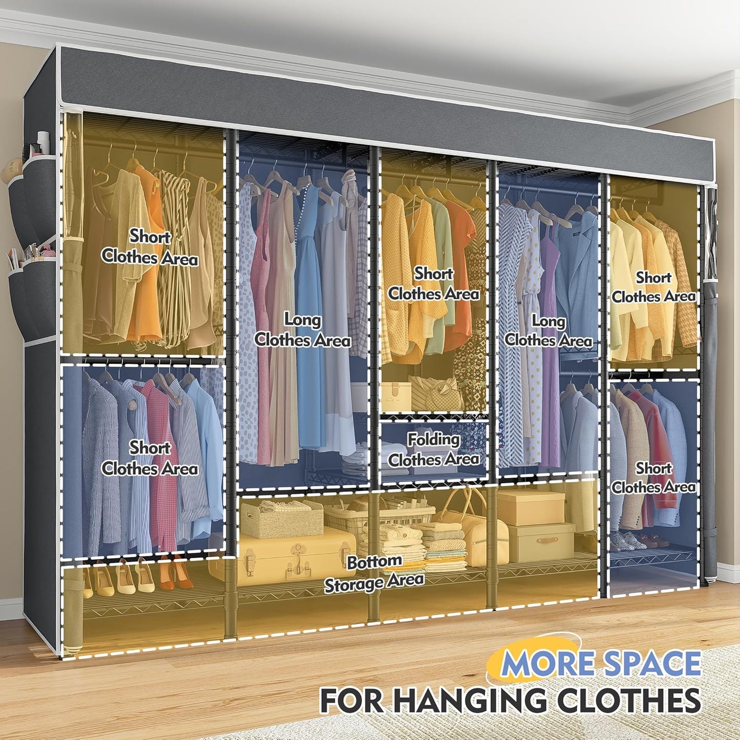 Raybee 90.6" W Clothes Rack with Cover Heavy Duty Clothing Rack with Cover Loads 1200LBS Freestanding Garment Rack for Bedroom, Black
