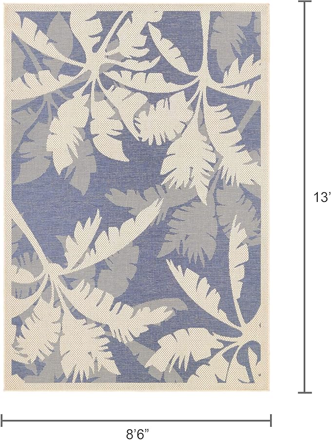 Couristan Monaco Indoor Outdoor Area Rug – Coastal Flora 8'6" x 13' in Ivory Sapphire – Flatwoven, Hose Washable, Pet Friendly Rug for Patio, Porch and Home Decor
