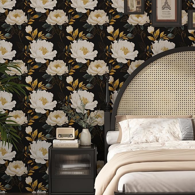 Extra Long Dark Floral Peel and Stick Wallpaper, 17.5In x 393In Vintage Big
