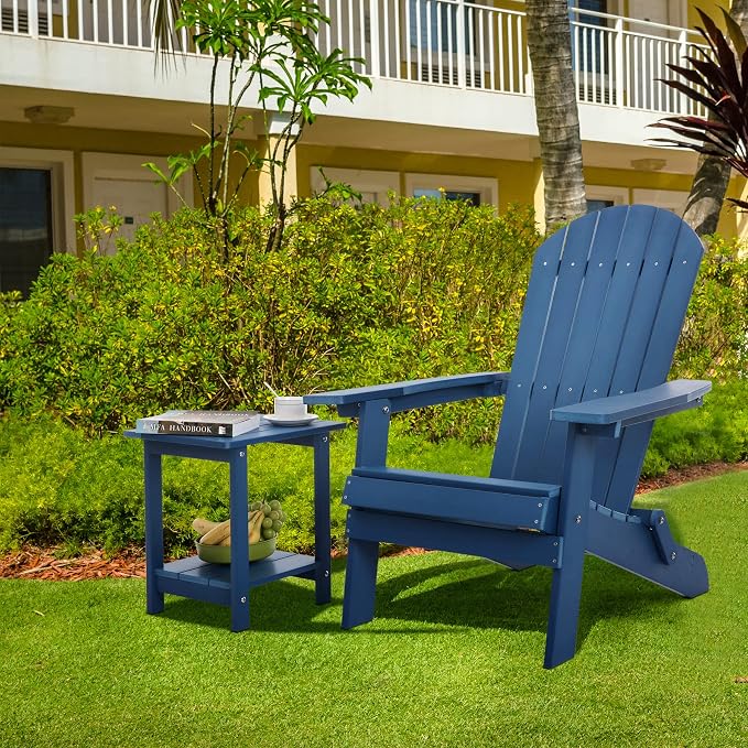 Meluvici Double Adirondack Outdoor Side Table Weather Resistant, Outdoor Rectangular Patio End Table for Adirondack Chair, Dark Blue