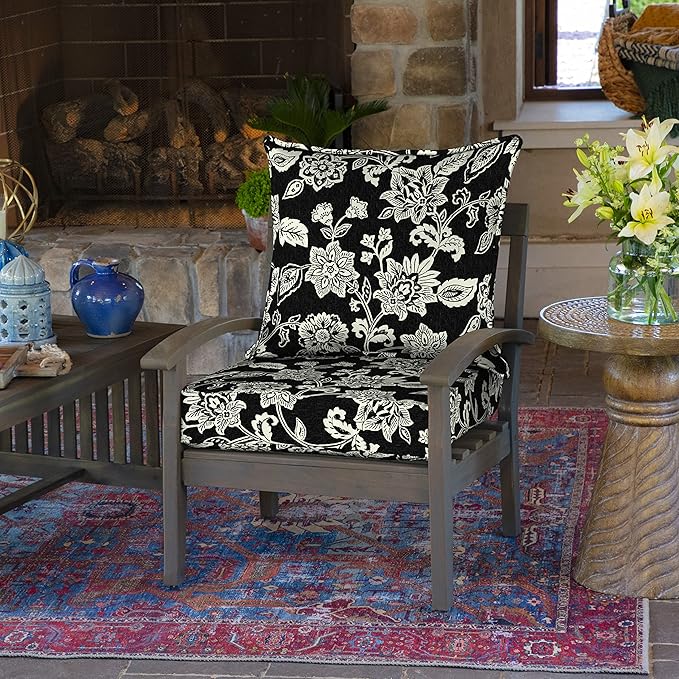 Arden Outdoor Foam Deep Seat Cushion (2-Pack), 22x24, Premium High-Density Foam, Never Flattens, Weather-Proof for Patio Chair Sofa Couch, Ashland Black Jacobean