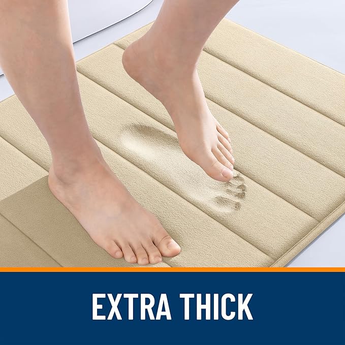 OLANLY Memory Foam Long Bathroom Rugs Runner 70x24, Super Soft Absorbent Bath Mat, Quick Dry, Machine Washable Shower Floor Rugs, Bathmat Carpet, Bathroom Home Decor Accessories, Beige