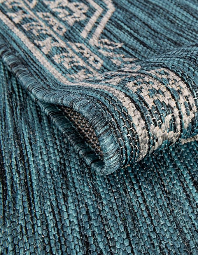 Unique Loom Outdoor Traditional Collection Area Rug - Antique (10' Square Teal/Ivory)