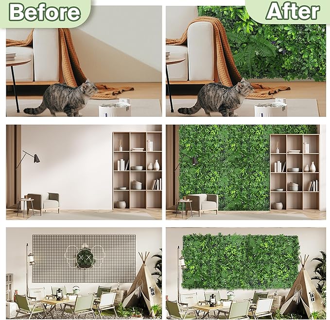 Artificial Green Boxwood Grass Wall Roll: 80"x120" UV Protected Ivy Privacy