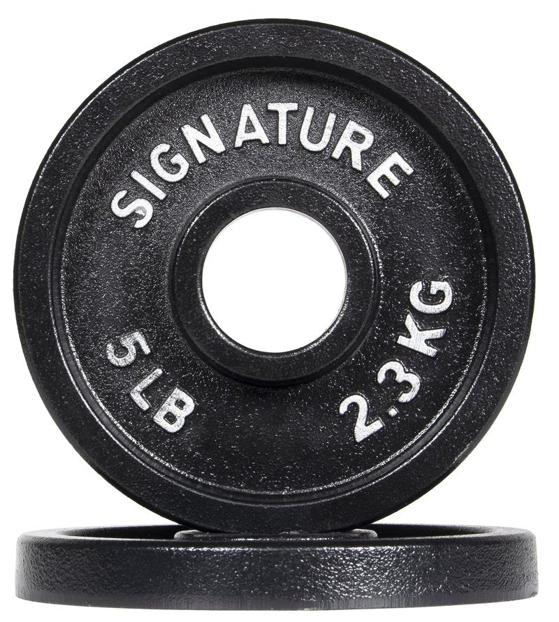 Signature Fitness Deep Dish 2-Inch Olympic Cast Iron Weight Plates with E-Coating, Black