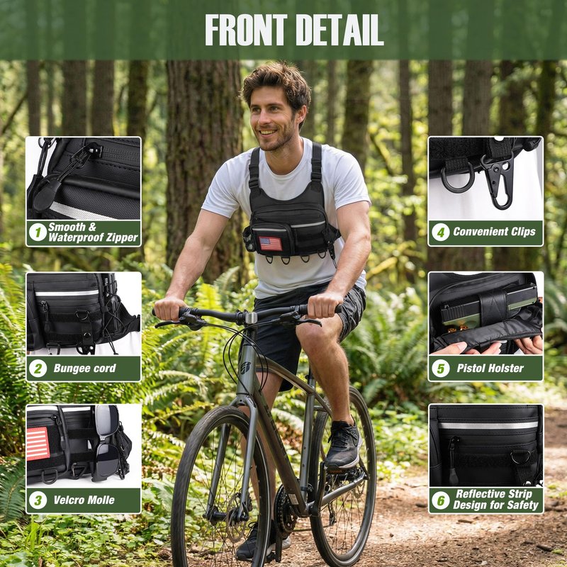 PLUSINNO Chest Bag For Men and Women, Chest Rig Tactical Vest for Sport, Running Phone Holder, EDC Travel Chest Pack for Hiking, Running, Motorcycling,Workouts