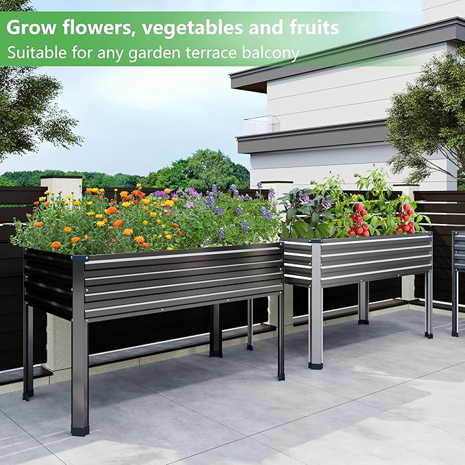 DIIYIV Galvanized Raised Garden Bed with Legs,2PCS 48×24×30in Elevated Planter Box for Backyard,Garden, Patio, Balcony, 350lb Capacity,Planters for Outdoor Plants,Black