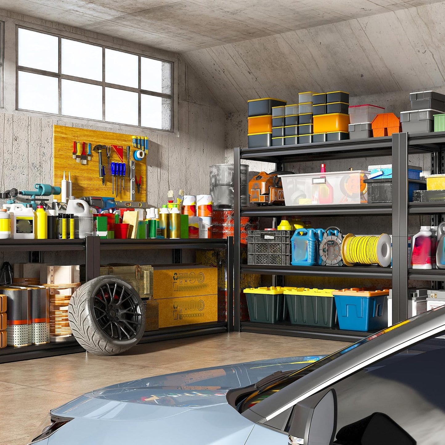 Raybee 40" W Garage Shelving Heavy Duty Storage Shelves 56.9" H Metal Shelving Heavy Duty Load 1600LBS Adjustable Metal Shelves for Storage for Pantry Kitchen 40" W x 19.1" D x 56.9" H 3 Pack