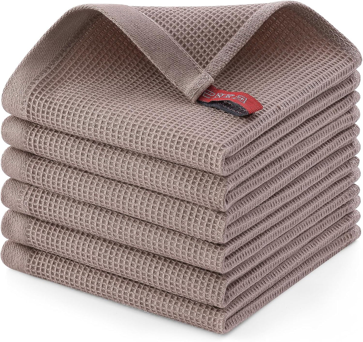 Homaxy 100% Cotton Waffle Weave Dish Cloths - 6 Pack Soft and Absorbent Dish Towels - 12 x 12 Inches Quick Dry Dish Rags - Brown