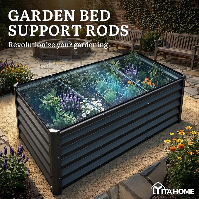 YITAHOME 8x4x3ft Large Raised Garden Bed Kit, Galvanized Metal Planter Box with Gloves, Support Rod & Safety Rubber, Outdoor Above Ground Planters for Plants Vegetables Flowers, Black