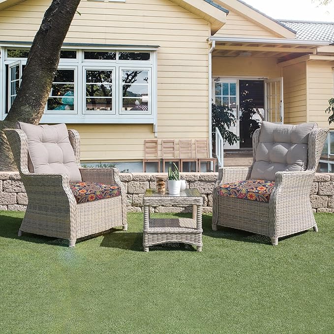 UNIKOME Outdoor Chair Cushions Pack of 4, Water Resistant Patio Cushions with Ties, High Density Sponge Filling Square Corner Seat Cushions for Outdoor Furniture, 18.5"*16"*3", Palmira Paisley