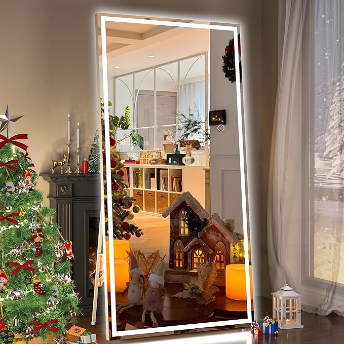 Hasipu Full Length Mirror with Lights, Full Body Dressing Hanging Mounted Mirror