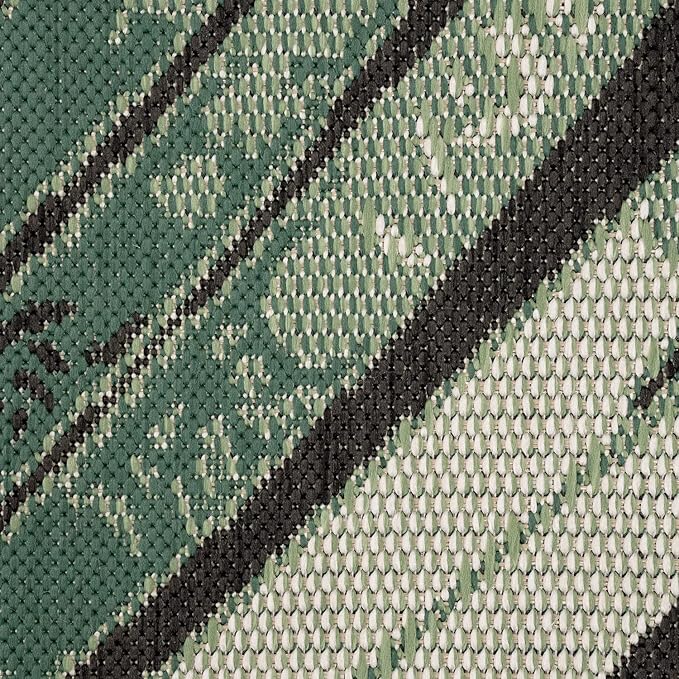 Outdoor Rug Black Green with Floral Palm Leaf Design Waterproof, Size: 4'7" x 6'7"