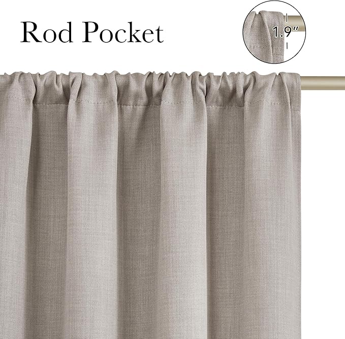 NICETOWN Angora Faux Linen Room Darkening Rod Pocket Curtains 63 inch Length