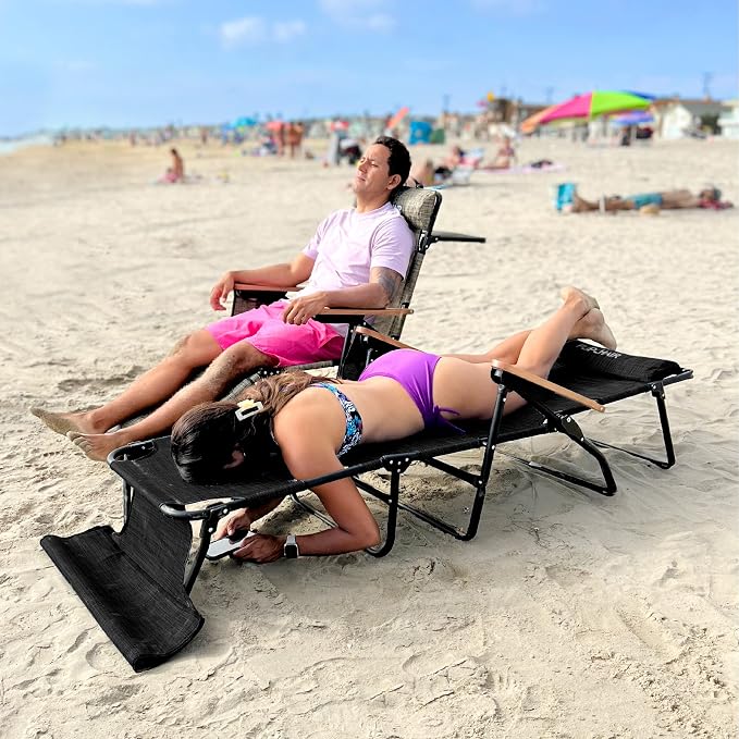 EASYGO PRODUCTS FLIP Face Down Tanning Chaise Lounge Chair with Face & Arm Holes - 4 Legs Support - Textilene Material - 6 Position - Arm Head Rest Pillow - Beach or Home Use