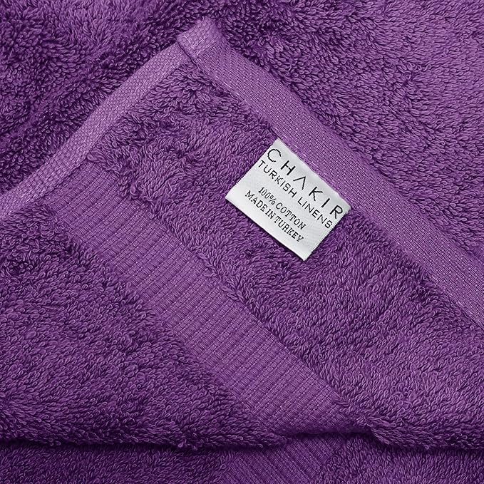 Chakir Turkish Linens 100% Cotton Premium Turkish Towels for Bathroom | 13'' x 13'' (6-Piece Washcloth, Eggplant)