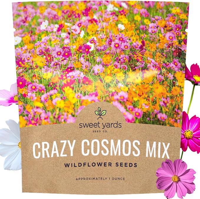 Cosmos Seeds Wildflower Mixture - Bulk 1 Ounce Packet - Over 5,000 Seeds - Pink, Yellow, Orange, Red, Purple and White Mixed Species!