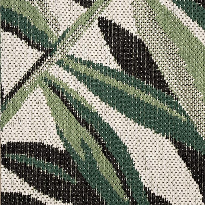 in- & Outdoor Rug Tropical Palm Leaf Design for Patio in Green Beige, Size: 2' x 3'3"
