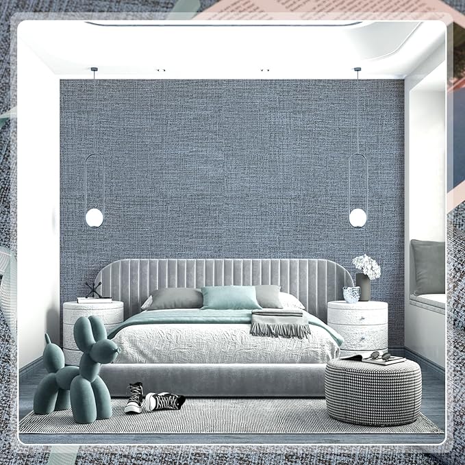 Amiya Grasscloth Wallpaper Blue Peel and Stick Faux Fabric Linen Contact Paper