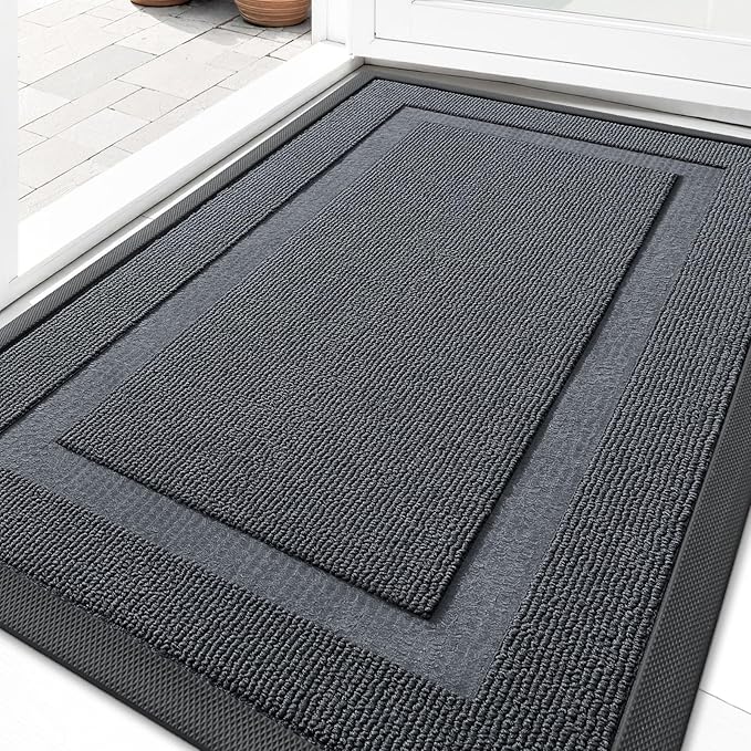 OLANLY Front Door Mat Indoor Outdoor Entrance, Waterproof All-Season, All-Weather Doormat, Sturdy Natural Rubber, Low Profile, Easy Clean Patio Porch Entryway Mat, 71x23, Charcoal Gray