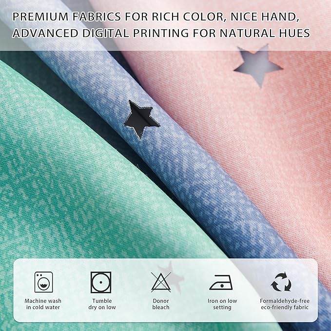XiDi Pink Grey Curtains for Girls Bedroom, Unicorn Wall Decals Green Curtain