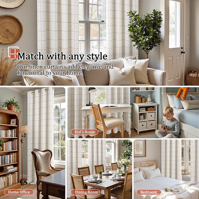 Lajode Brown Plaid Patterned Curtains Thermal Insulated