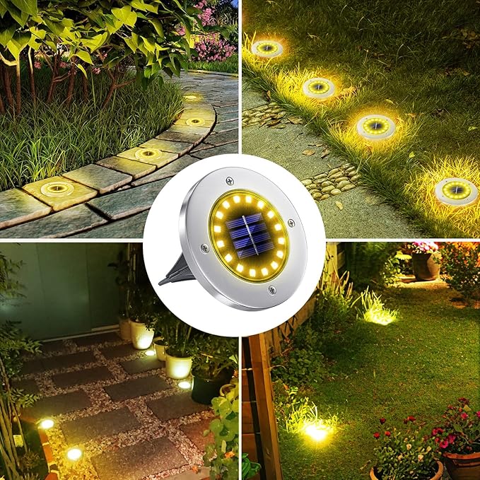 NFESOLAR 16 Pack Solar Outdoor Lights, 16 LEDs Bright Solar Ground Lights Pathway Lights Waterproof for Pathway Garden Yard Lawn Walkway Driveway (Warm White)