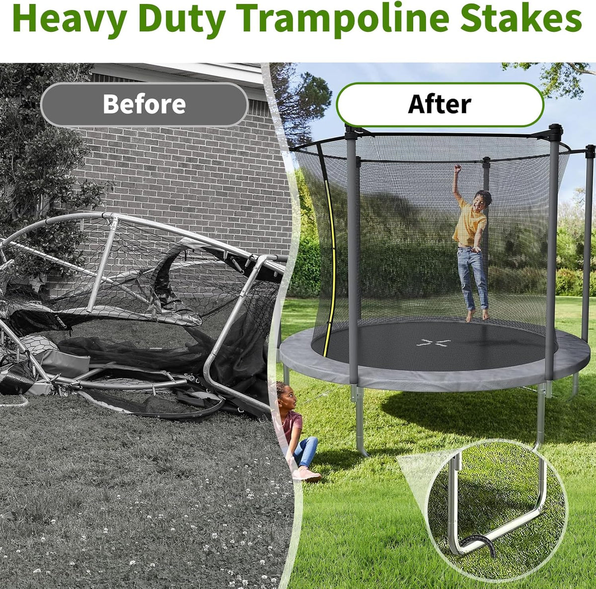 Skiennix 12-Inch Trampoline Wind Stakes - Heavy-Duty U Stakes Anchor Kit | 8-Pack Galvanized Steel Black
