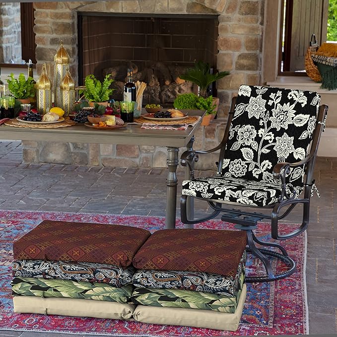 Arden 4-Pack Outdoor Patio Dining Chair Cushion, 20x44, Rain-Proof Seat Pad, Fade-Resistant Outdoor Cushion Ashland Black Jacobean