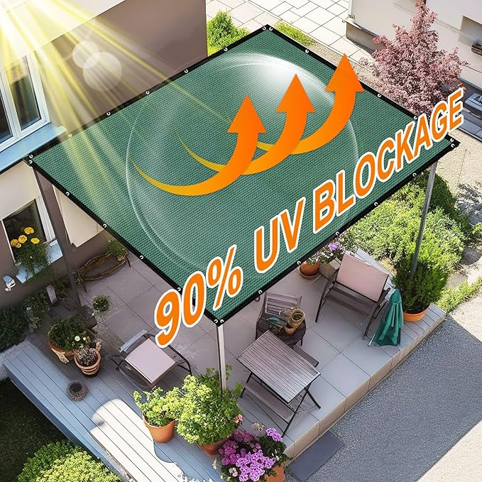 Artpuch 90% Sun Shade Cloth, 6 x 10 FT Pergola Shade Cover Canopy with Grommets, Sun Screen Fabric Tarp for Patio, Outdoor, Garden, Backyard, Green