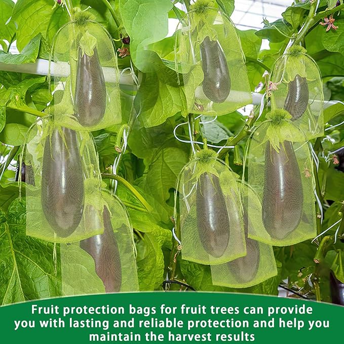 DECYOOL 120 PCS Fruit Protection Bags 8x12 inch, Green Fruit Bags for Fruit Trees Fruit Netting Cover Drawstring Mesh Bags Suit for Mangoes Tomatoes Fruit Trees Veggies Garden