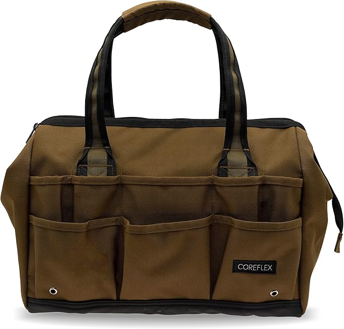 Coreflex 14 inch Wide-Mouth Tool Bag, Gear Bag, Multiple Purpose - for Plumbers, Electricians, Handymen also good for daily use, office use and camping. (Tan)