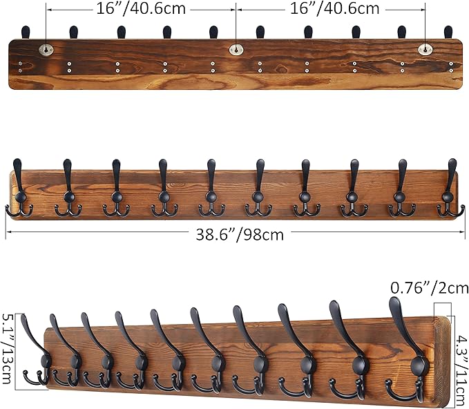 SKOLOO Rustic Large Coat Rack Wall Mount-38.6'' Long Coat Rack