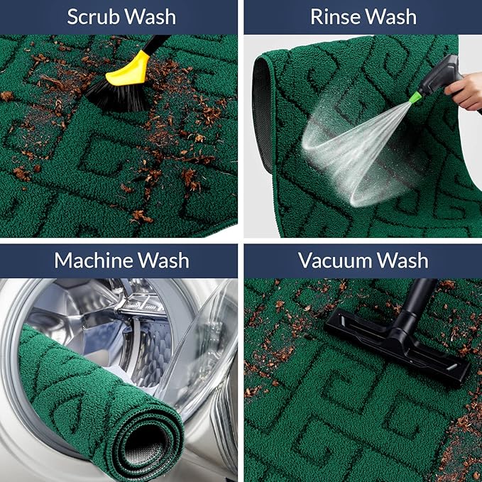 Walensee Indoor Doormat, Front Door Mat for Entrance (36"x59" Green) Machine Washable Entryway Rug, Non Slip Trapper Door Rugs Absorbent Dirt Low Profile Shoes Scraper Inside Floor Mats
