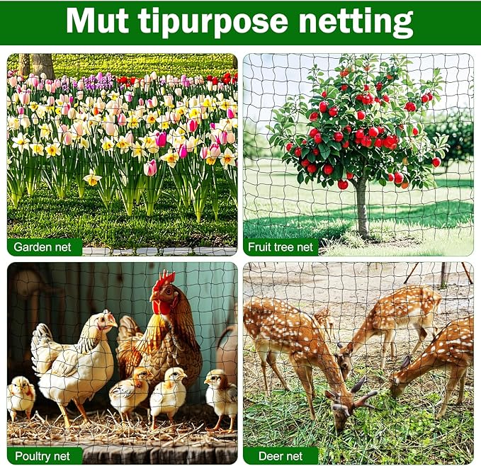 Poultry Netting 25x25 ft, 1" Square Mesh Heavy Duty Chicken Run Net, Garden Netting to Protect Plants, Fruit Trees, Vegetables from Birds, Deer, Pests & Animals for Farm, Orchard, Coop