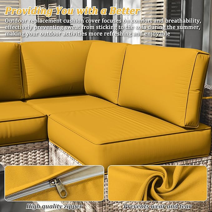 14 Pcs Outdoor Cushion Slipcovers Outdoor Patio Cushion Covers Replacement Waterproof with Zipper for Outdoor Furniture, Patio Sofa Couch 3 Sizes, Covers Only