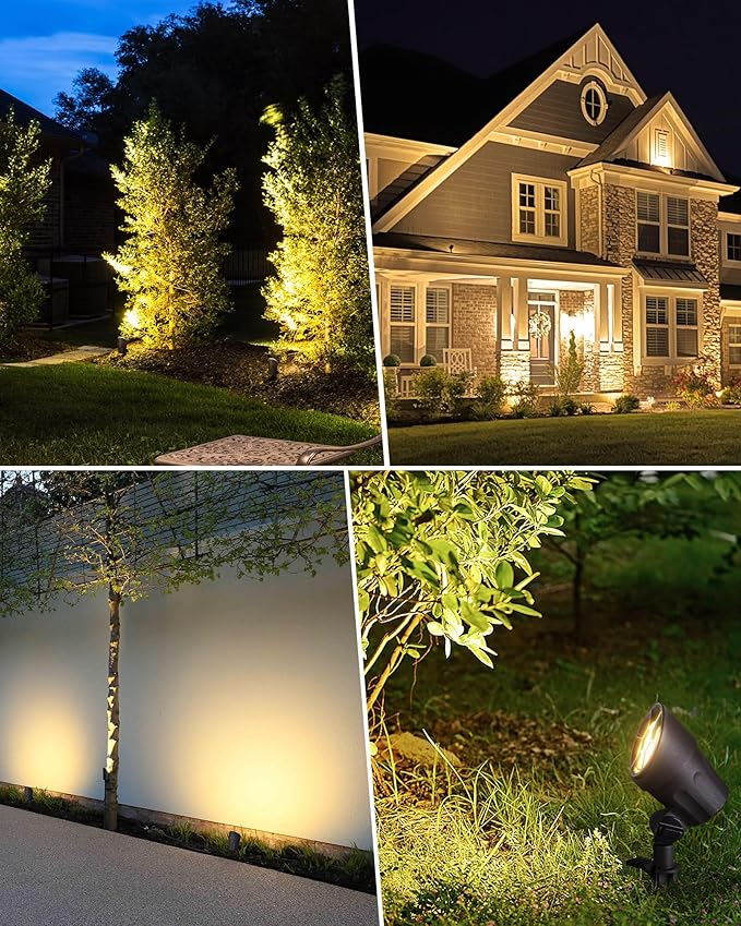 SUNVIE 6W Low Voltage Landscape Lighting LED Landscaping Lights Warm White Low Voltage Lighting Waterproof Landscape Spotlights with Connectors Spot Lights Outdoor for Tree Wall Pathway Yard, 4 Pack