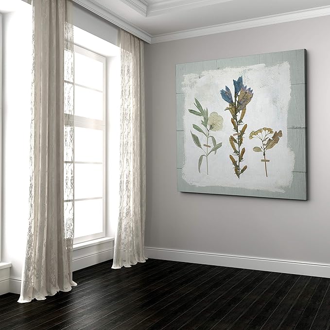 Wexford Home Pressed Flowers on Shiplap Gallery Wrapped Canvas Wall Art, 16x16, 18762-16x16